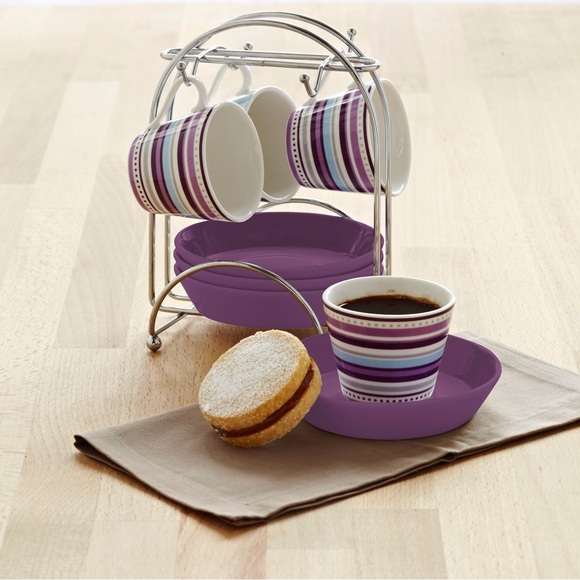 3 Cup Stovetop Espresso Maker & 8PC Purple Stripe Espresso Set with Chrome Rack - Picture 2 of 13
